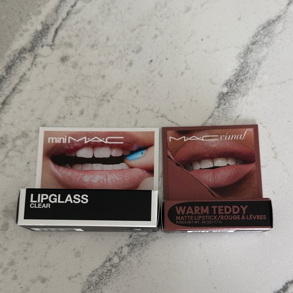 MAC Cosmetics Warm Teddy Lipstick and Clear Lipglass Mini Set - Picture 1 of 2